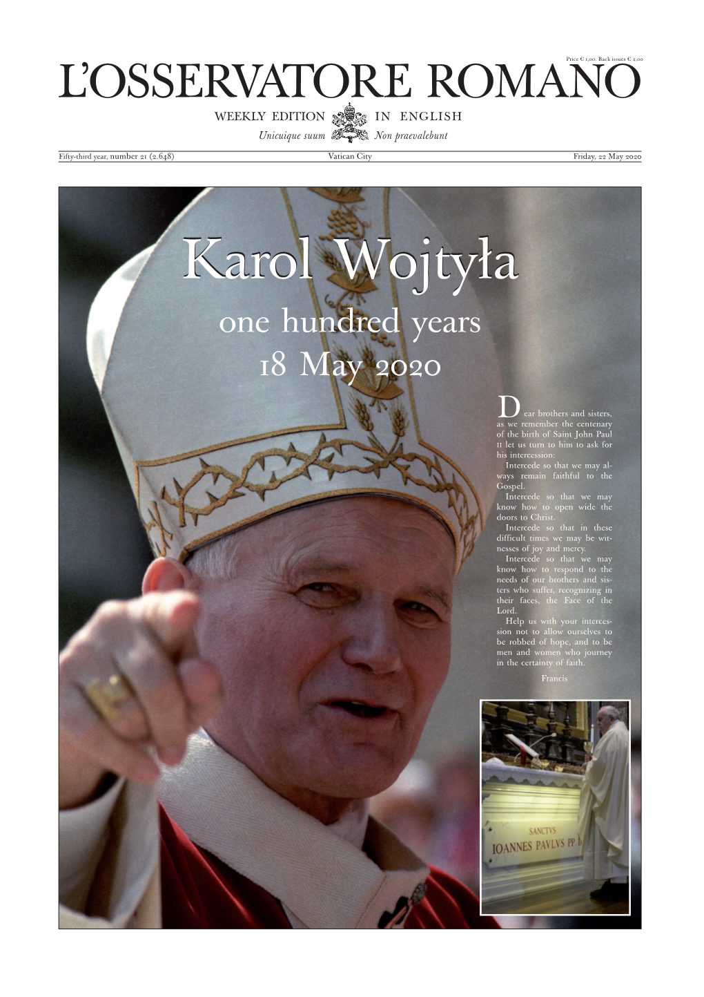 Karol Wojtyła One Hundred Years 18 May 2020