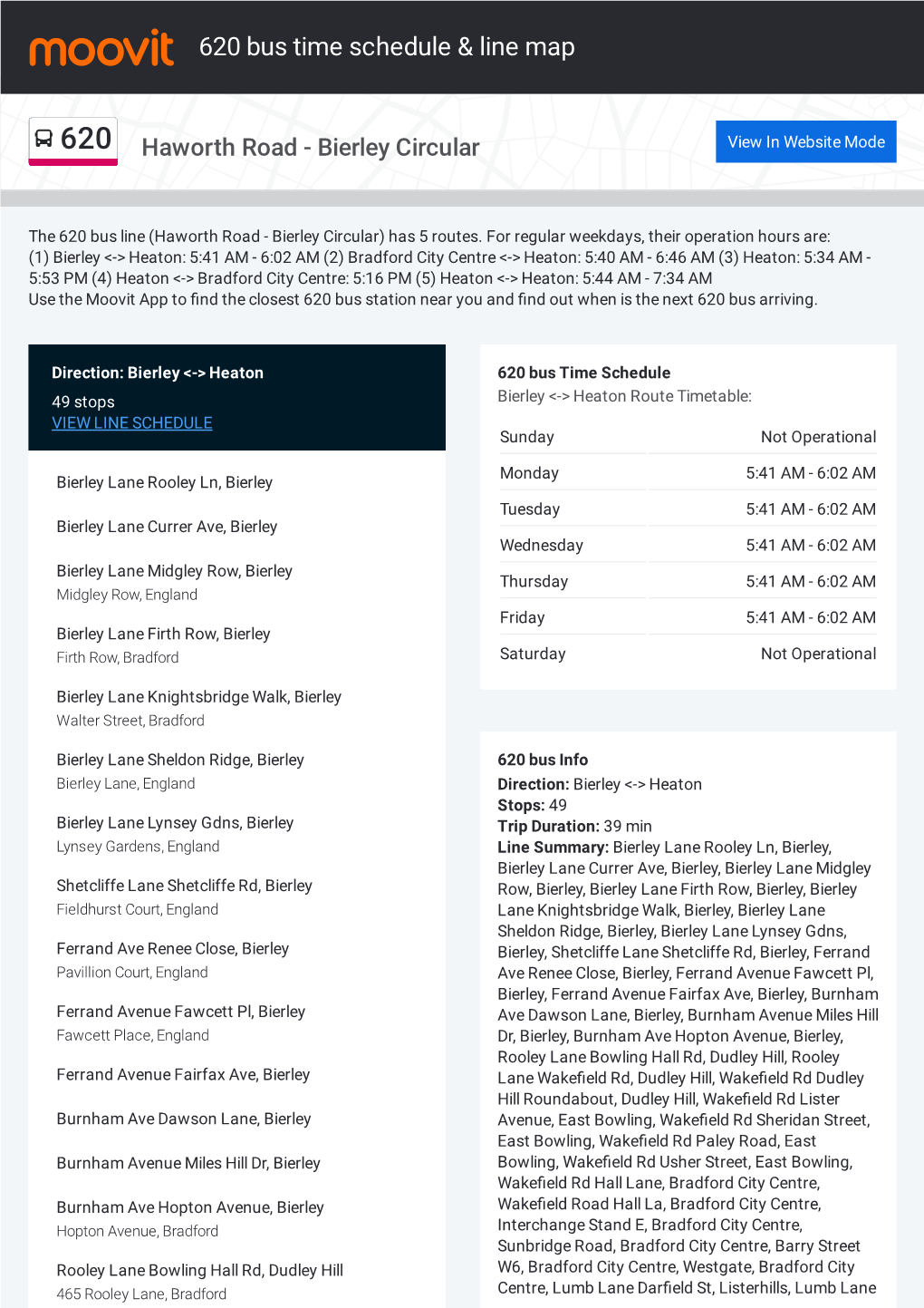 620 Bus Time Schedule & Line Route