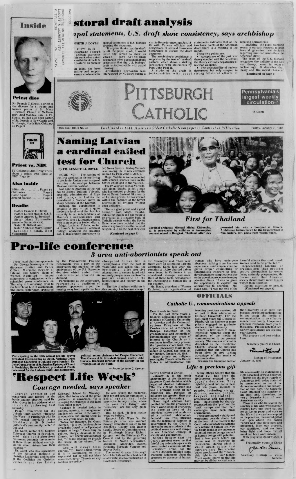 Catholic N Ewspa Per in Continuous Publication Friday, January 21, 1983 Naming Latvian a Cardinal Called