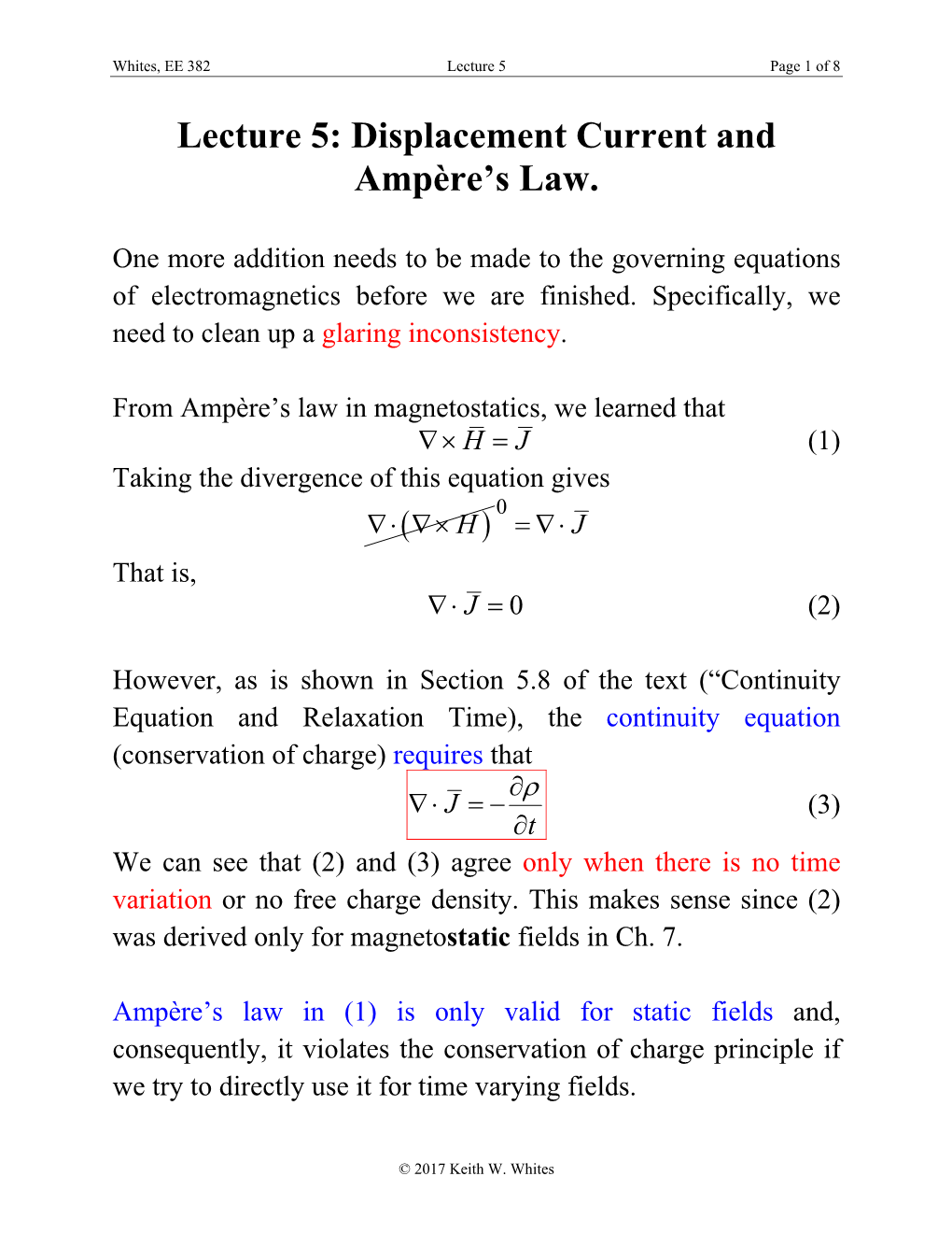 Lecture 5: Displacement Current and Ampère's Law