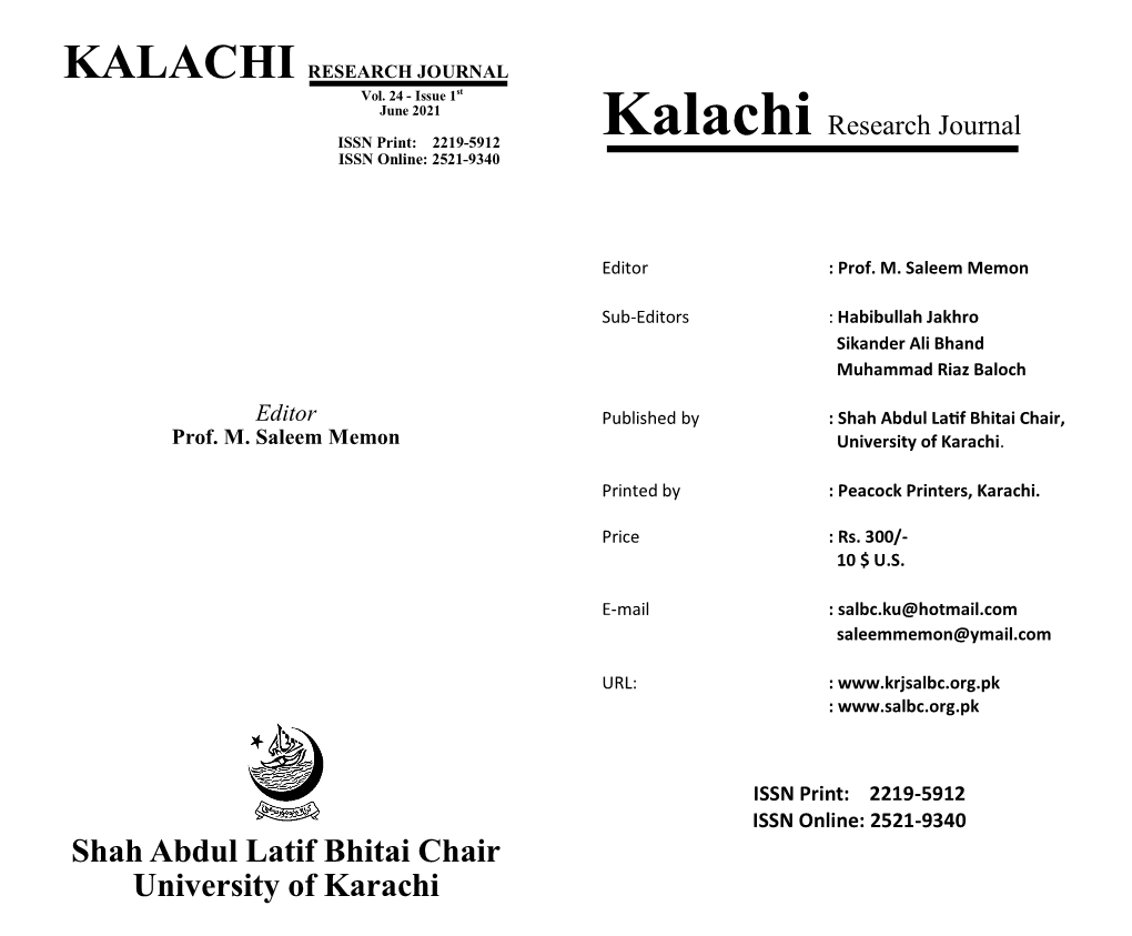 Shah Abdul Latif Bhitai Chair University of Karachi