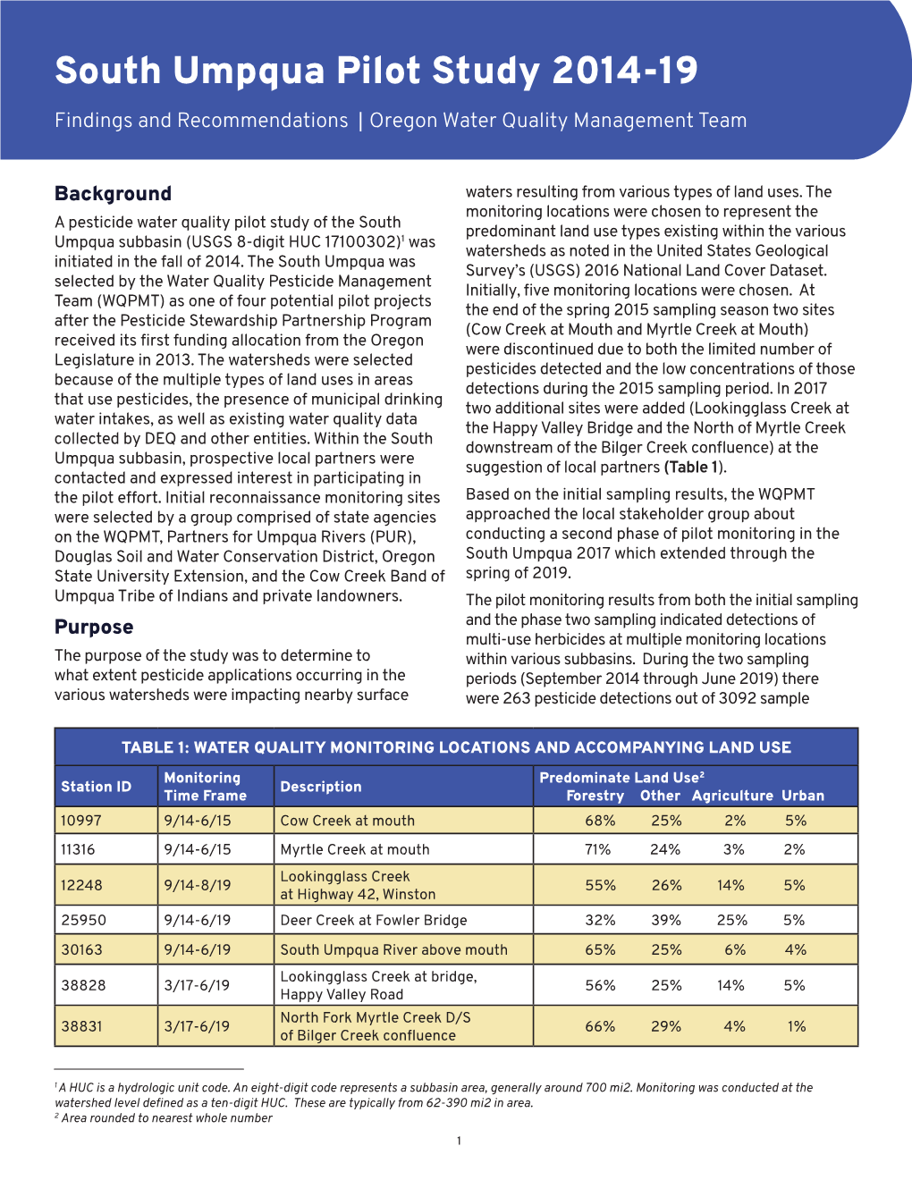 South Umpqua Pilot Study 2014-19 Findings and Recommendations | Oregon Water Quality Management Team