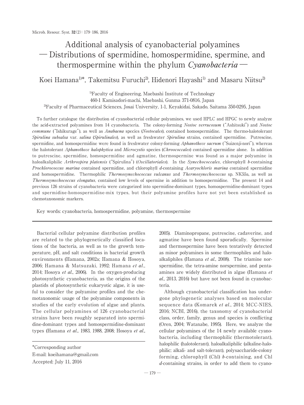 Additional Analysis of Cyanobacterial Polyamines Distributions Of