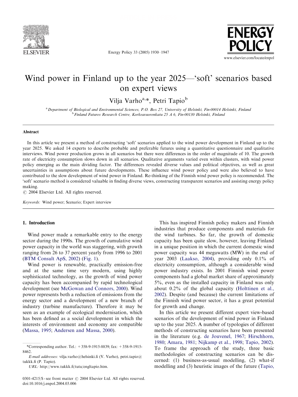 Wind Power in Finland up to the Year 2025