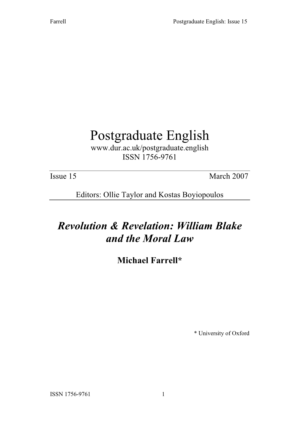 Postgraduate English: Issue 15