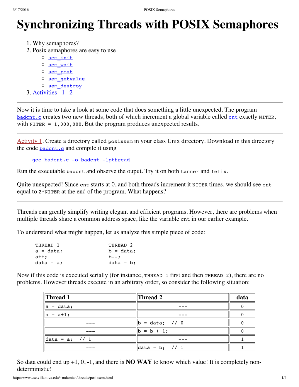 Synchronizing Threads with POSIX Semaphores