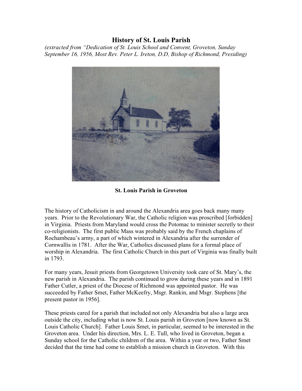 History of St. Louis Parish (Extracted from “Dedication of St