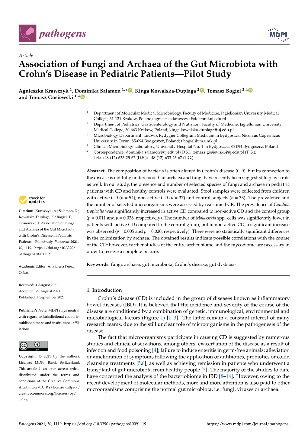 Association of Fungi and Archaea of the Gut Microbiota with Crohn's