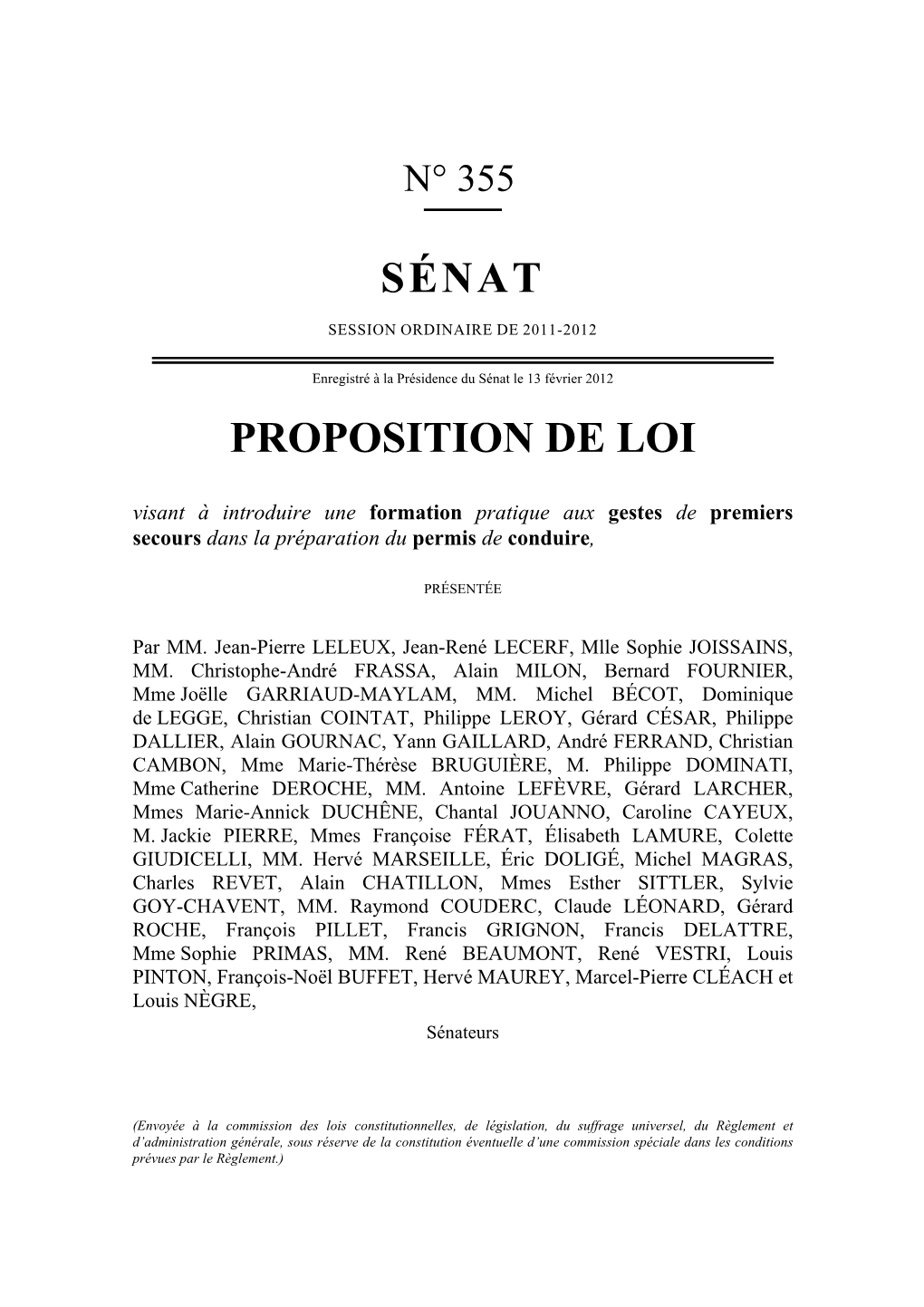 Sénat Proposition De