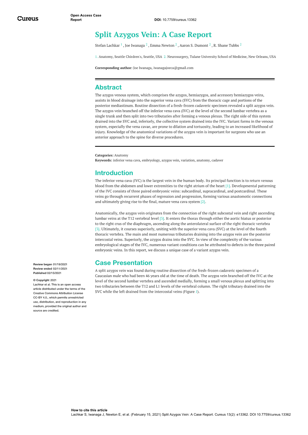 Split Azygos Vein: a Case Report