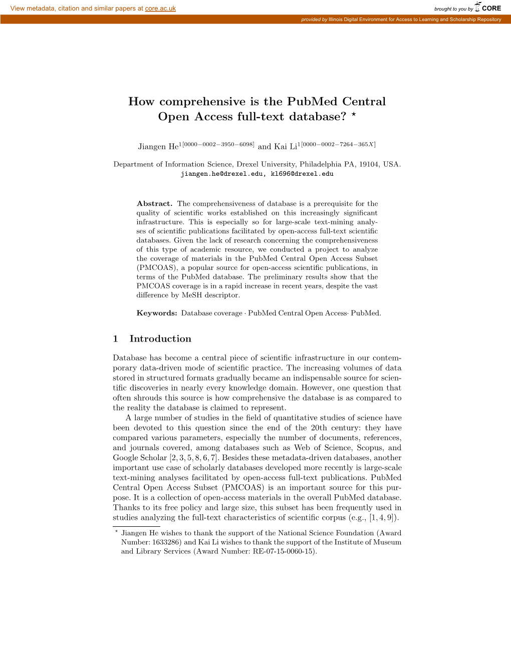 How Comprehensive Is the Pubmed Central Open Access Full-Text Database? ⋆