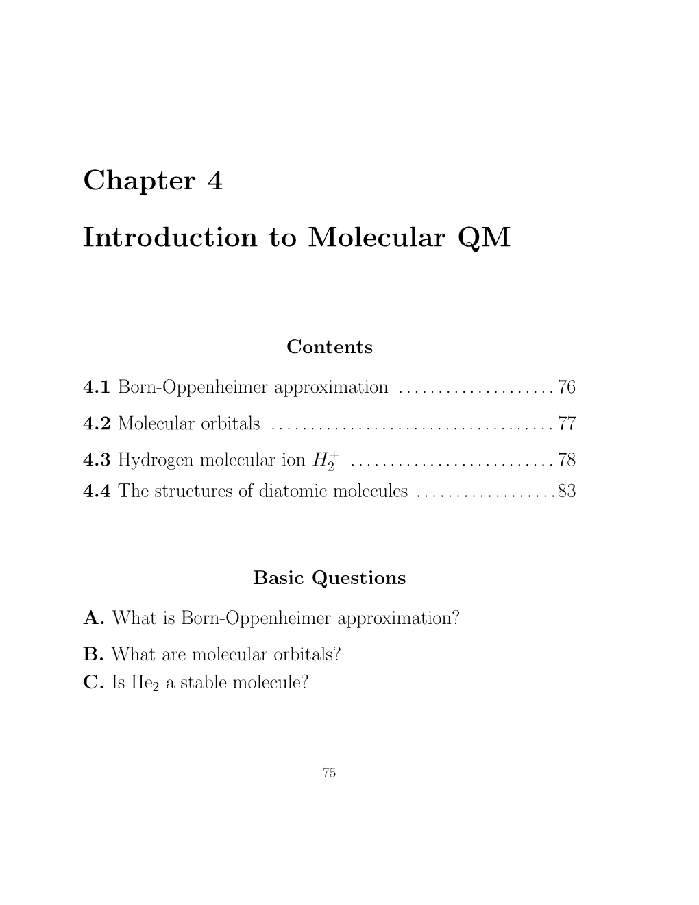 Chapter 4 Introduction to Molecular QM