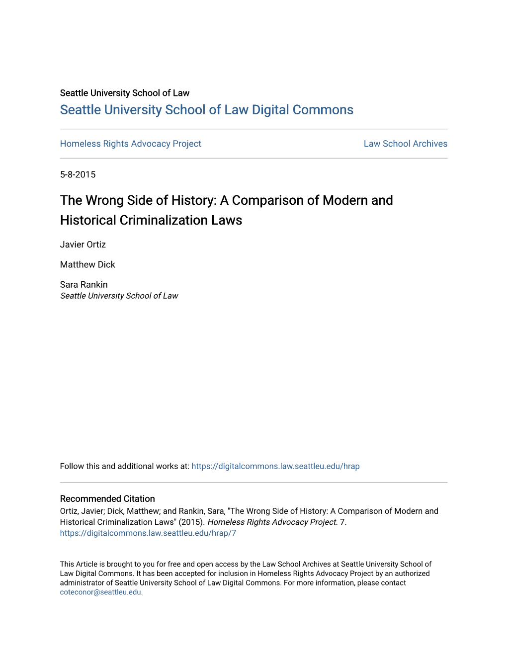 A Comparison of Modern and Historical Criminalization Laws