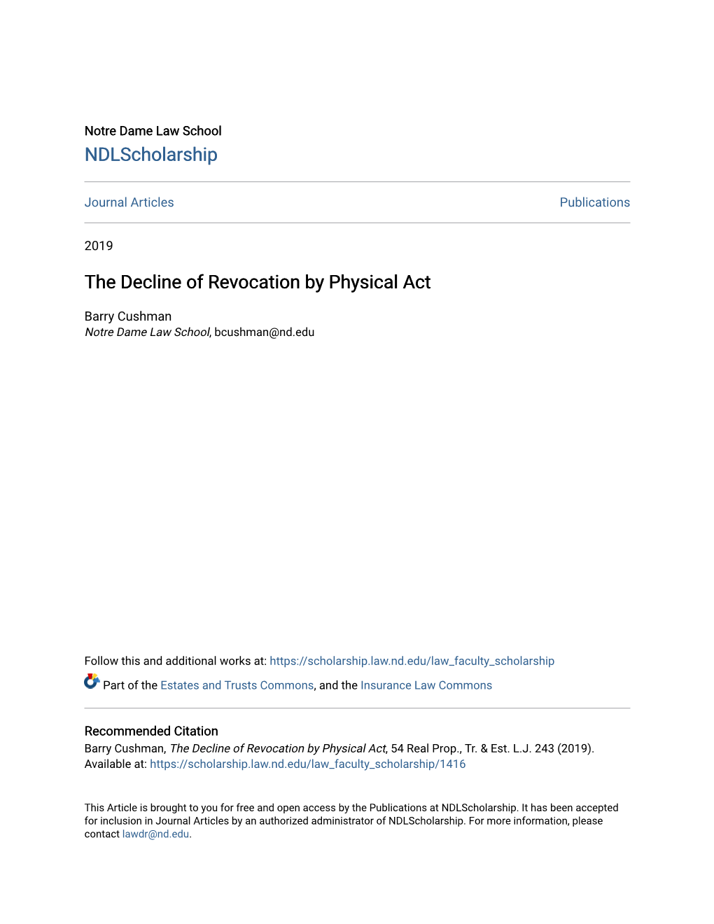 The Decline of Revocation by Physical Act