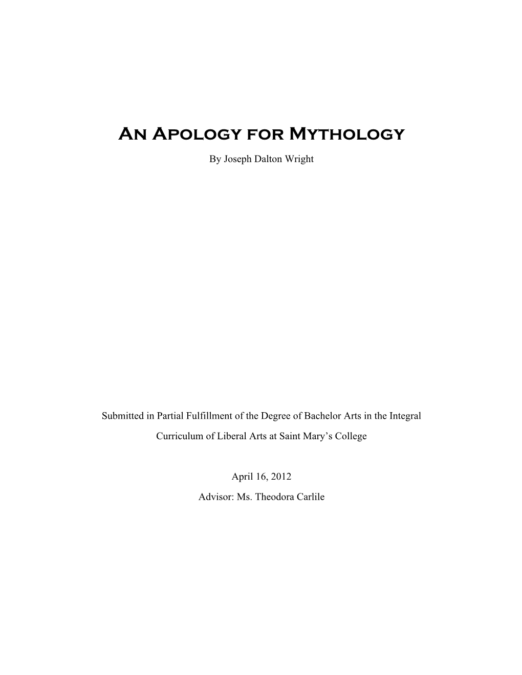 An Apology for Mythology