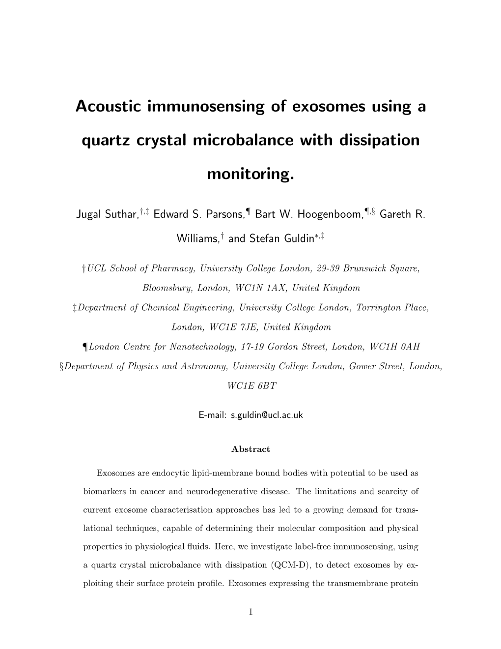 Acoustic Immunosensing of Exosomes Using a Quartz Crystal Microbalance with Dissipation Monitoring