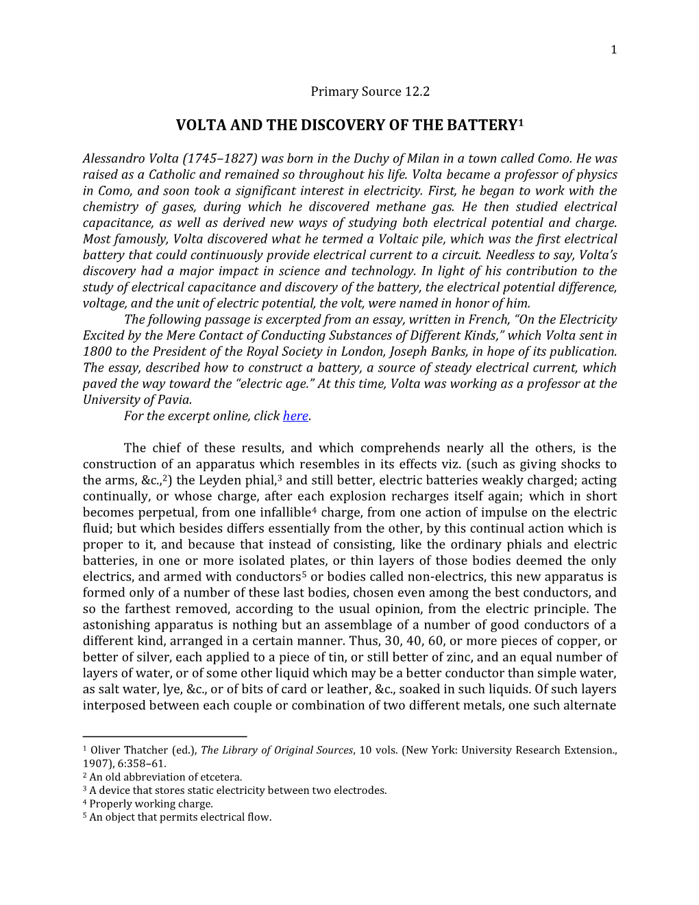 Alessandro Volta and the Discovery of the Battery