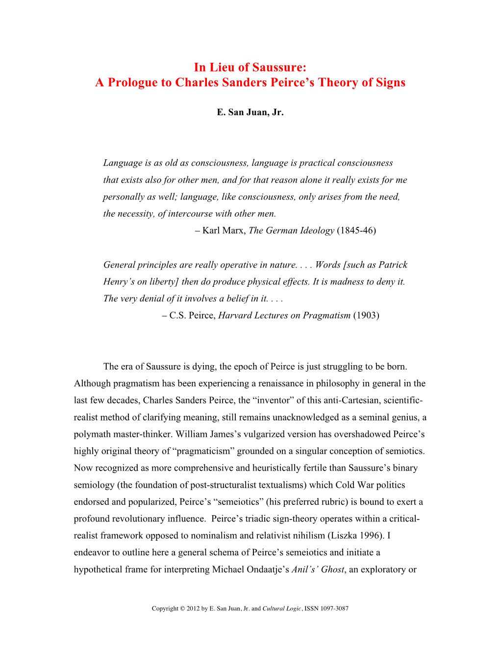 A Prologue to Charles Sanders Peirce's Theory of Signs