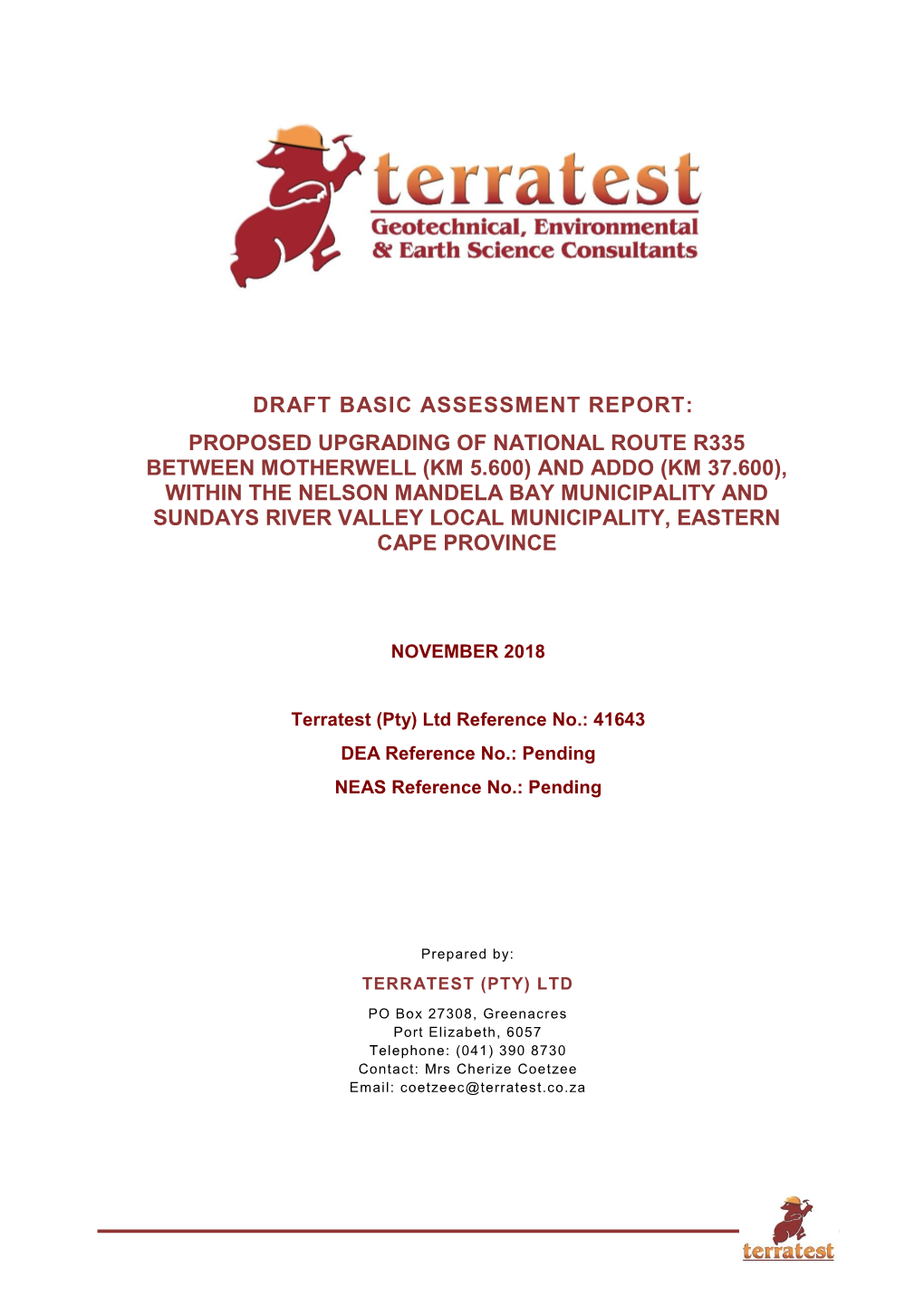 Draft Basic Assessment Report: Proposed