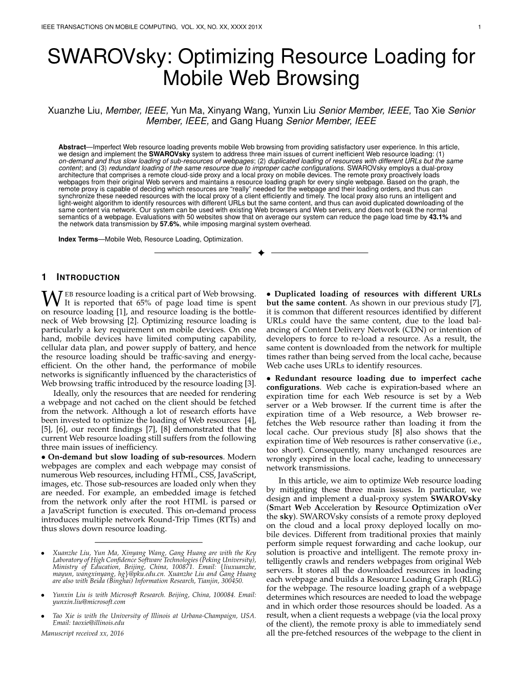 Swarovsky: Optimizing Resource Loading for Mobile Web Browsing