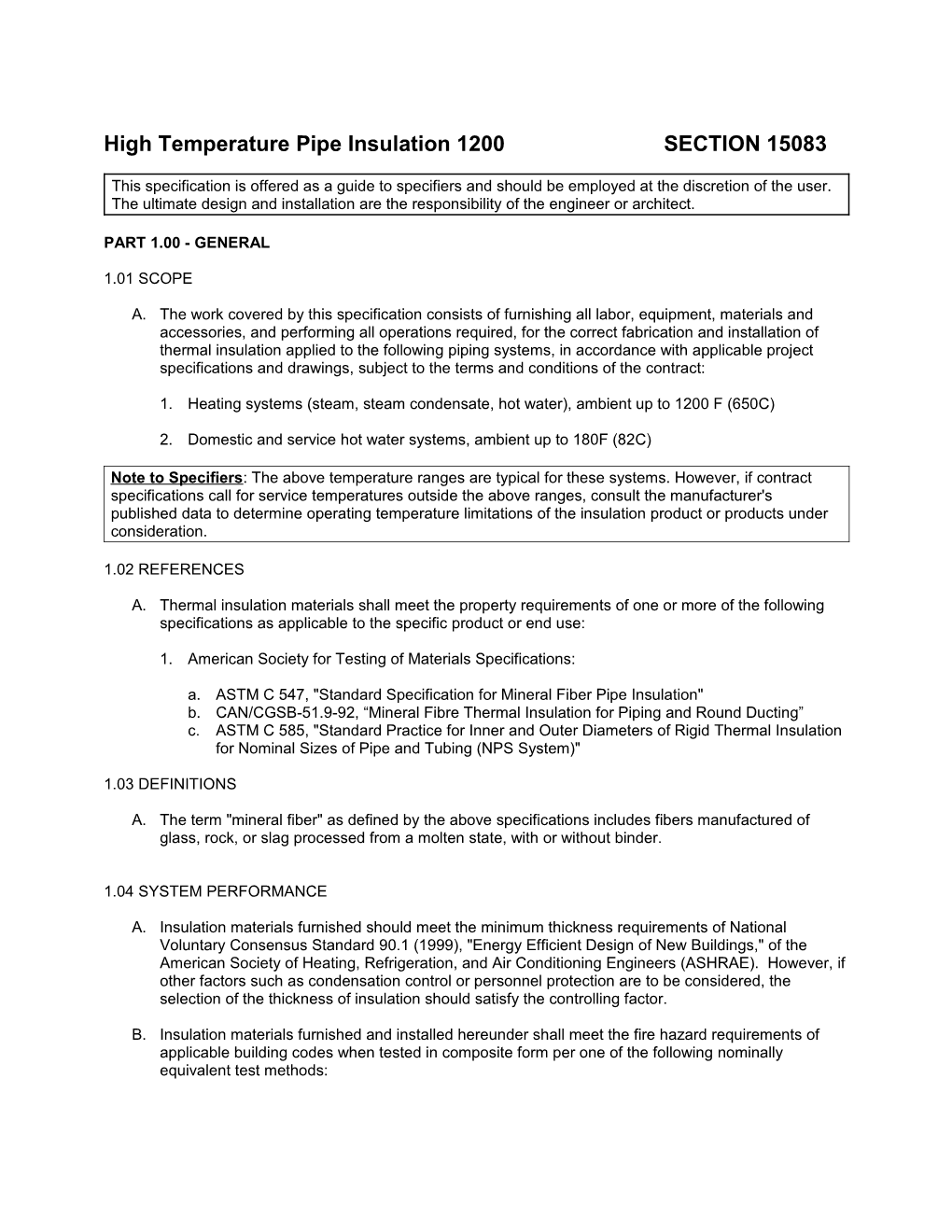 Pipe Insulation Section 15260