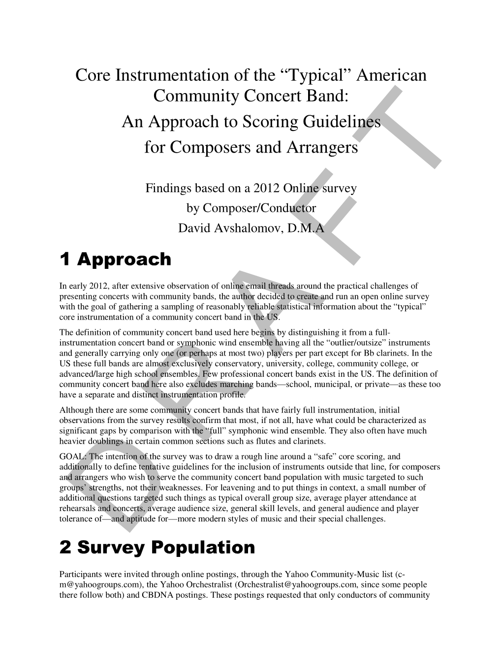 Core Instrumentation of the “Typical” American Community Concert Band: an Approach to Scoring Guidelines for Composers and Arrangers