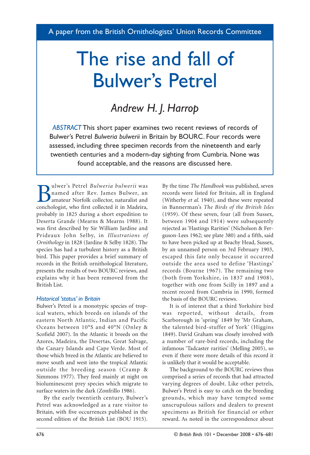 The Rise and Fall of Bulwer's Petrel