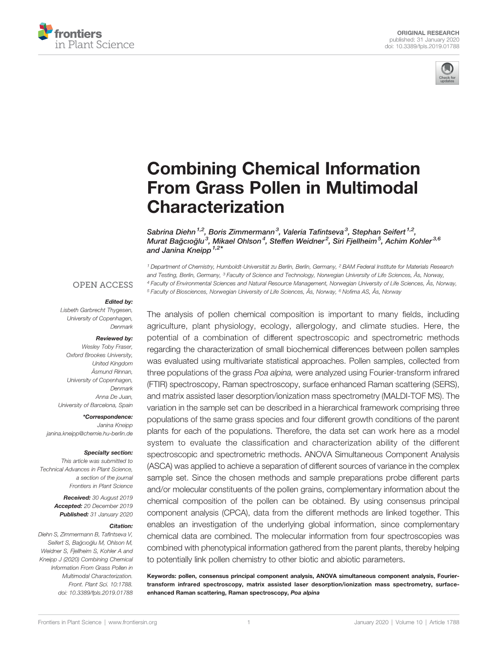 Combining Chemical Information from Grass Pollen in Multimodal Characterization