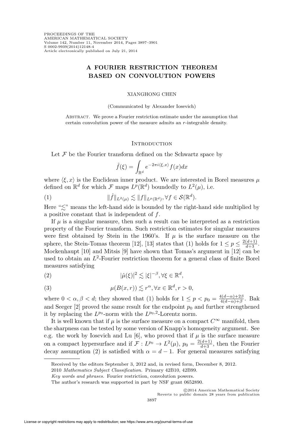 A Fourier Restriction Theorem Based on Convolution Powers