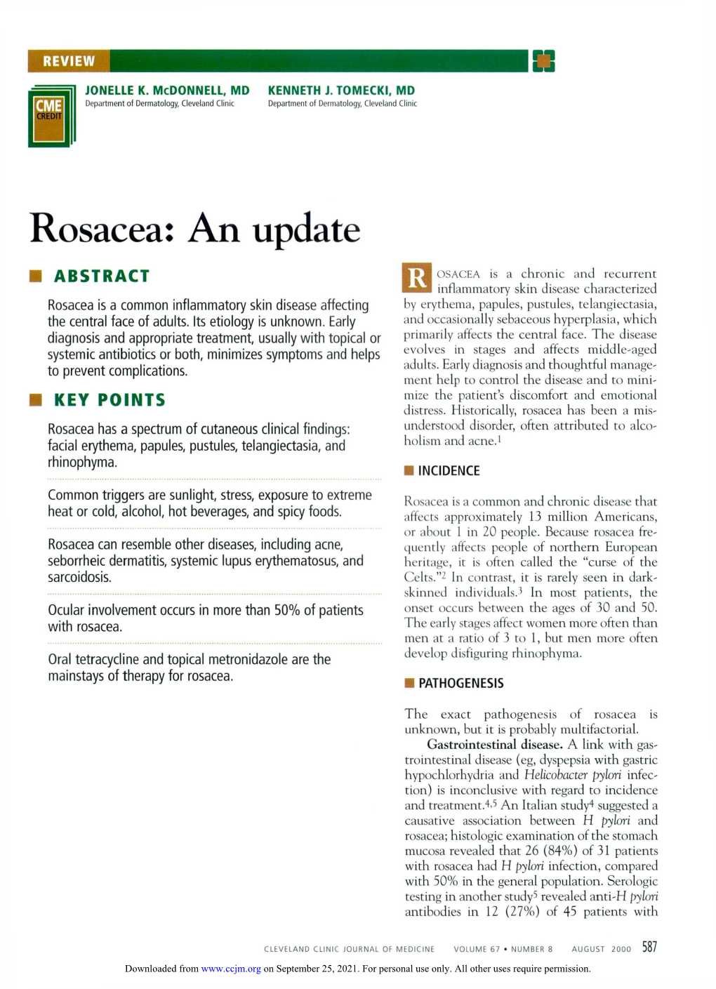 Rosacea: an Update