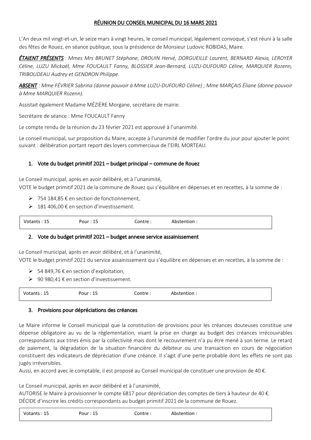 Réunion Du Conseil Municipal Du 16 Mars 2021