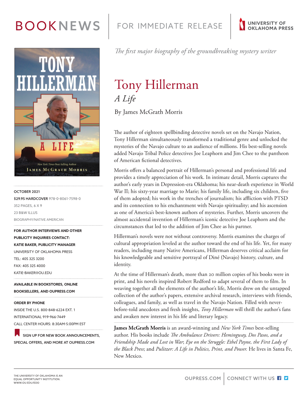 Tony Hillerman a Life by James Mcgrath Morris