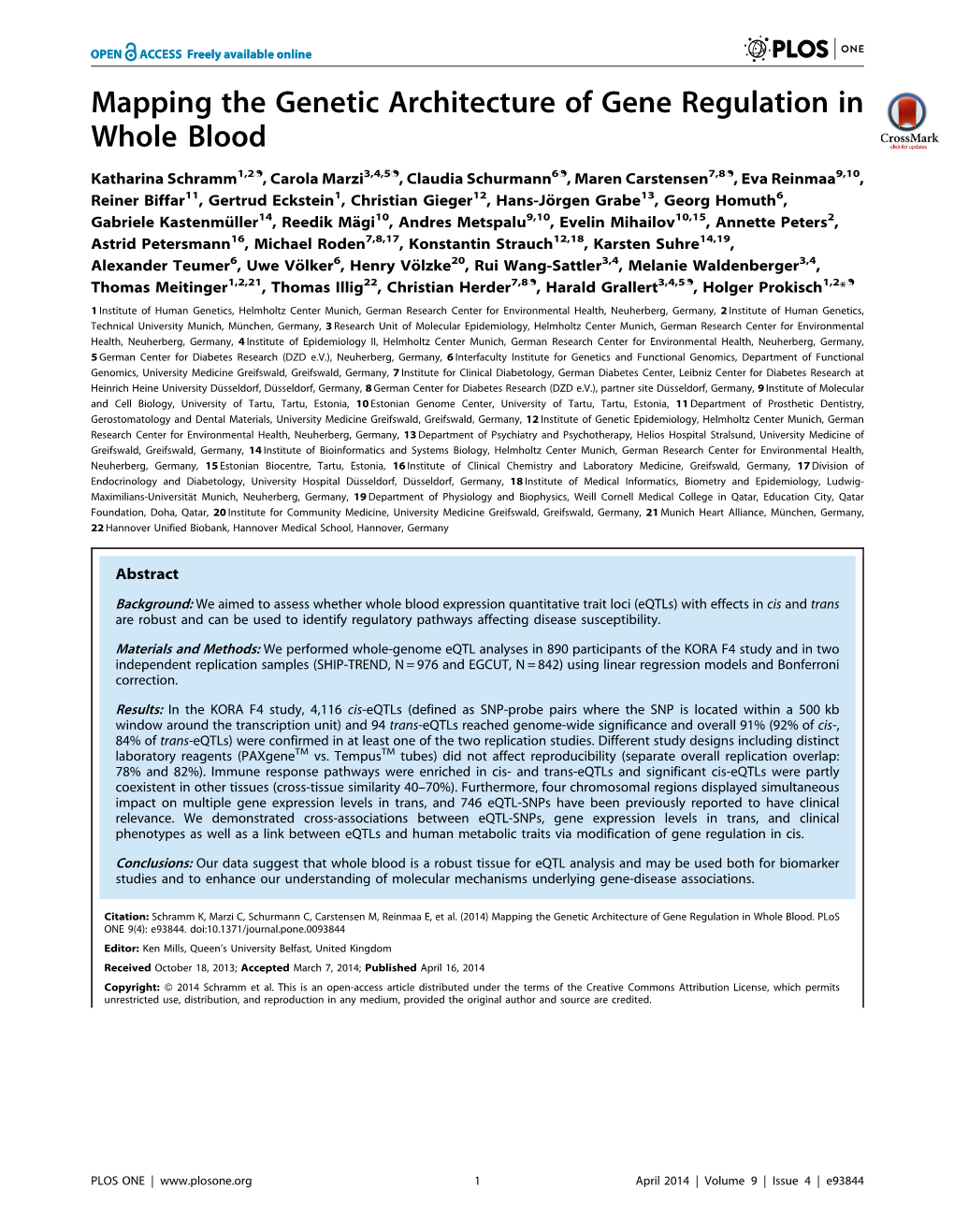 Mapping the Genetic Architecture of Gene Regulation in Whole Blood