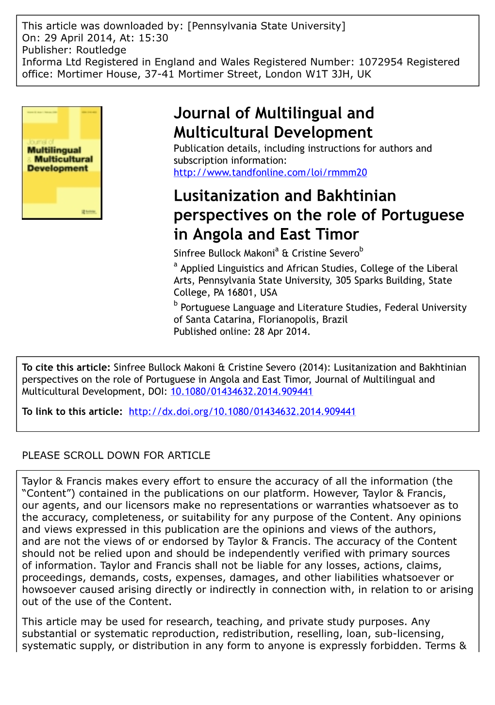 Lusitanization and Bakhtinian Perspectives on the Role Of