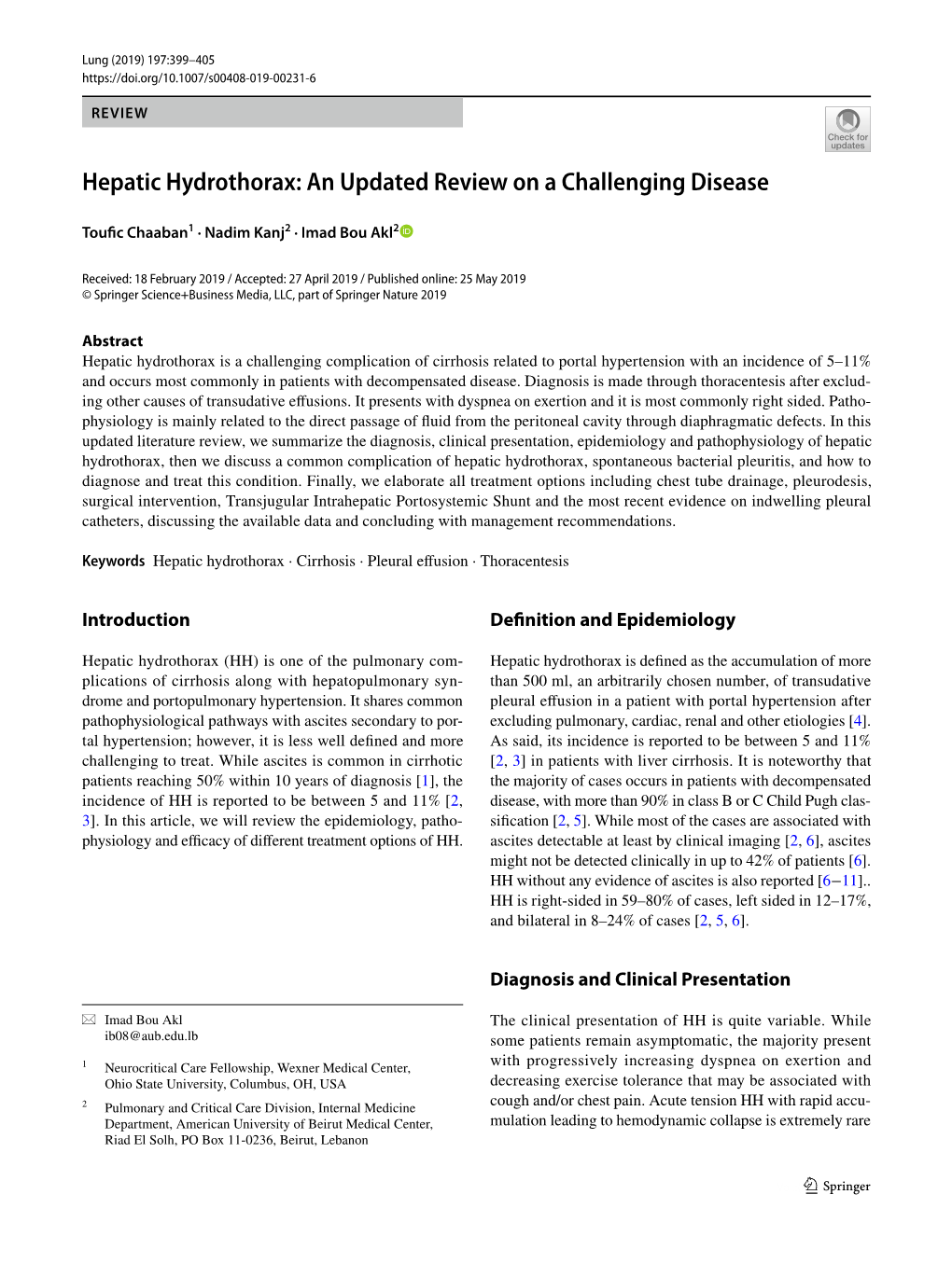 Hepatic Hydrothorax: an Updated Review on a Challenging Disease