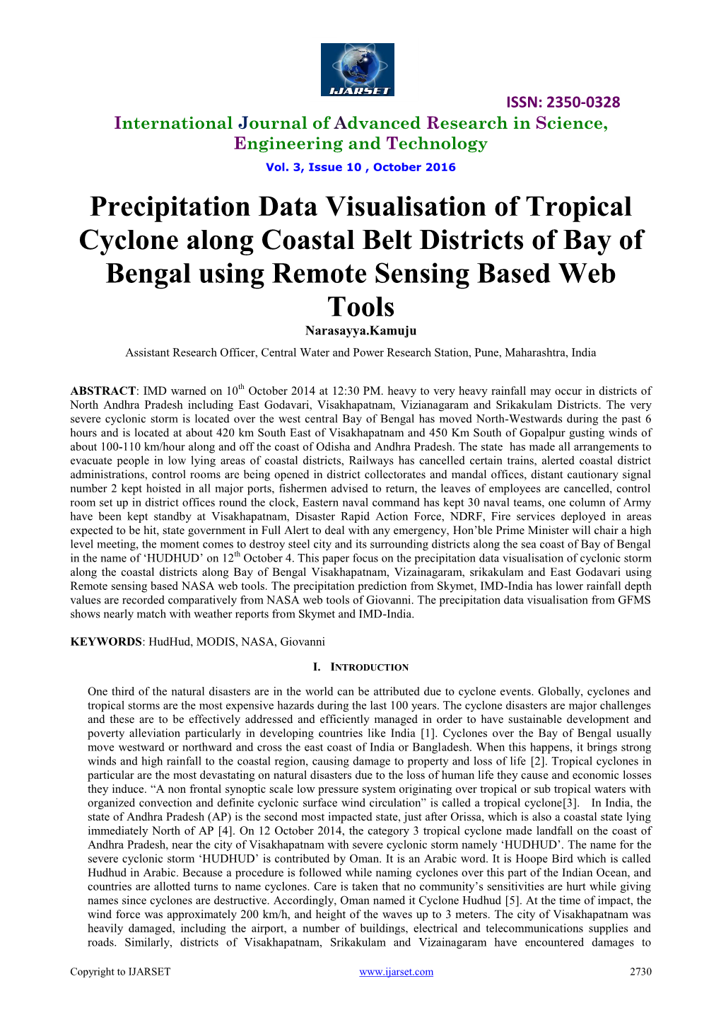Precipitation Data Visualisation of Tropical Cyclone Along Coastal Belt