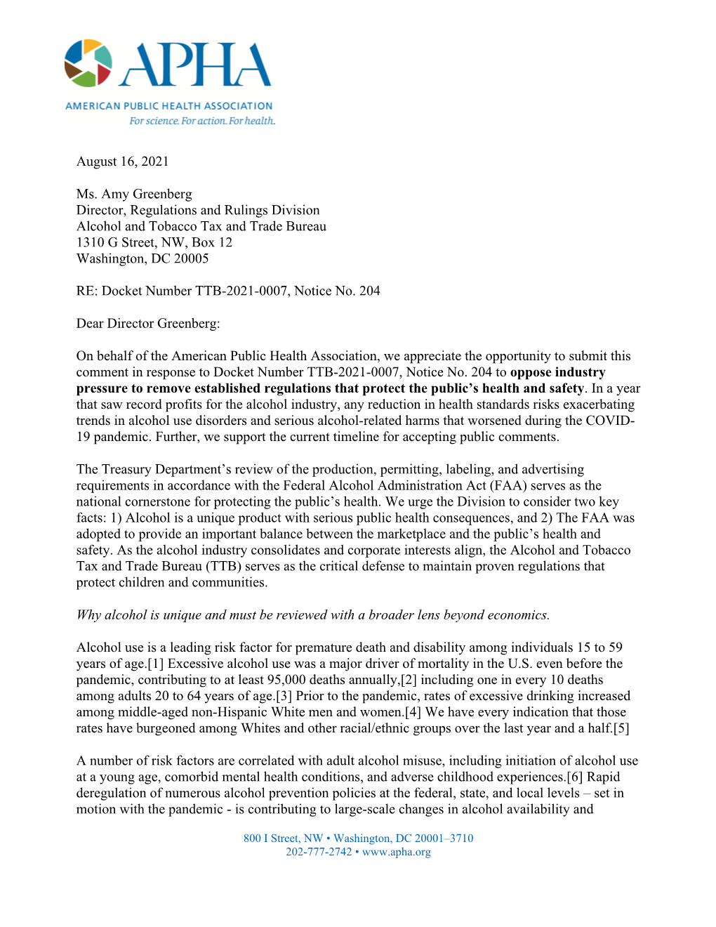 TTB Alcohol Regulation Letter