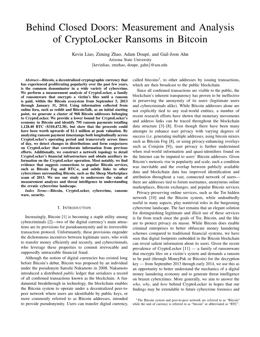 Measurement and Analysis of Cryptolocker Ransoms in Bitcoin