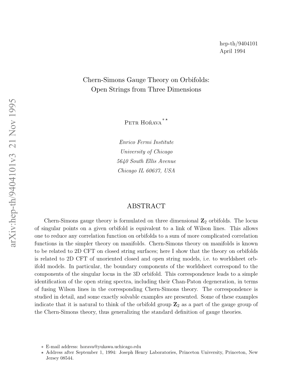 Arxiv:Hep-Th/9404101V3 21 Nov 1995