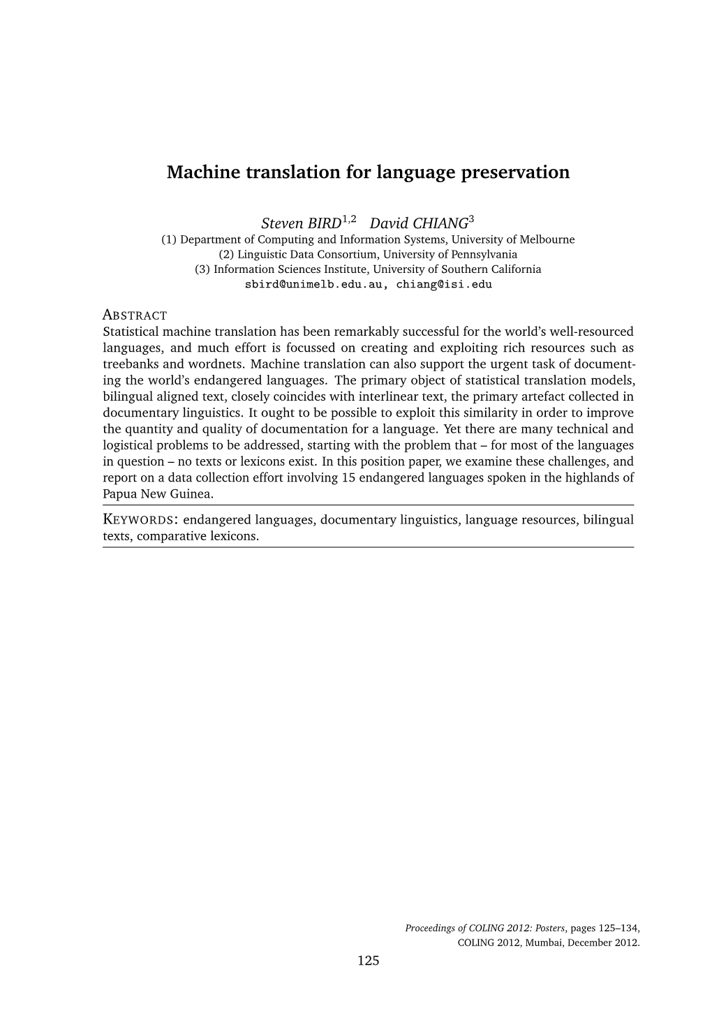 Machine Translation for Language Preservation