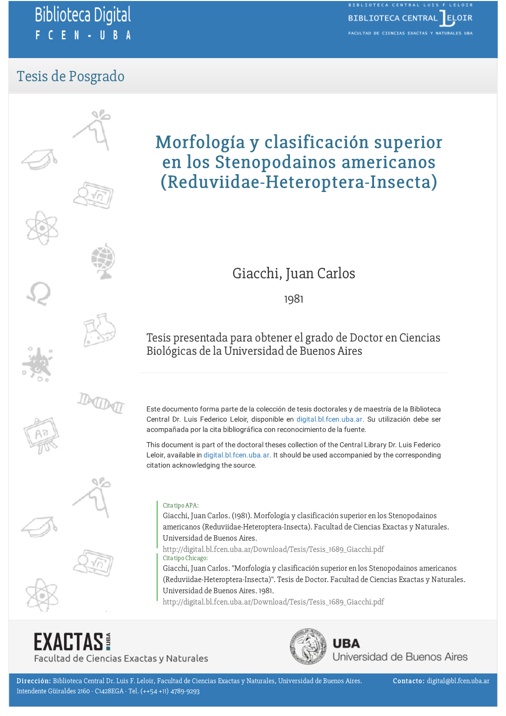 Morfología Y Clasificación Superior En Los Stenopodainos Americanos (Reduviidae-Heteroptera-Insecta)