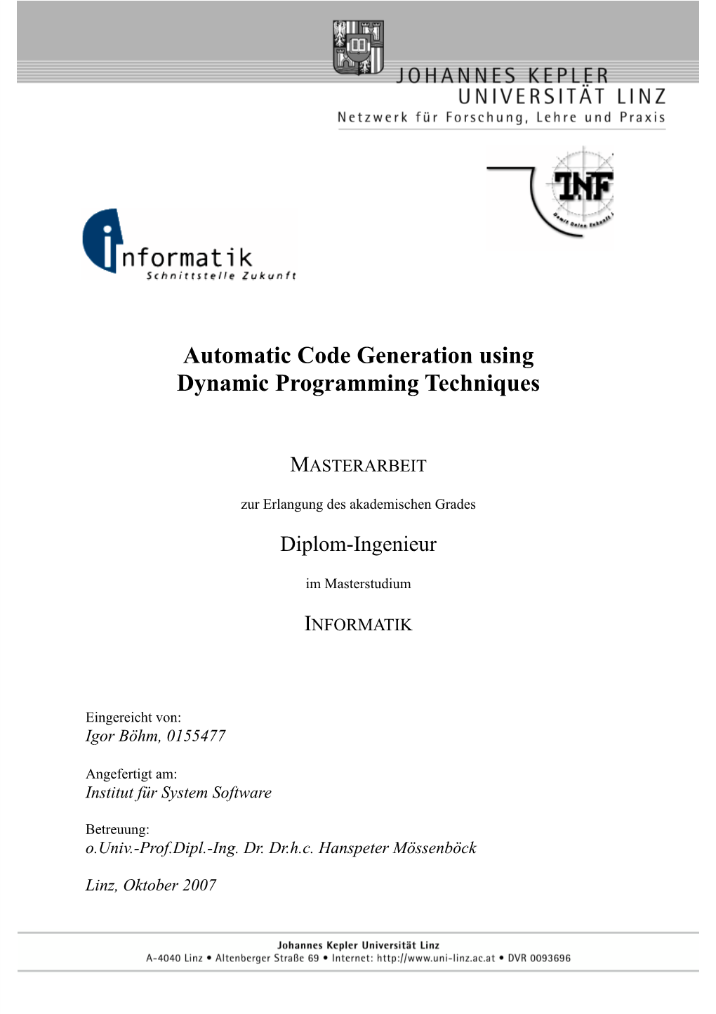 Automatic Code Generation Using Dynamic Programming Techniques