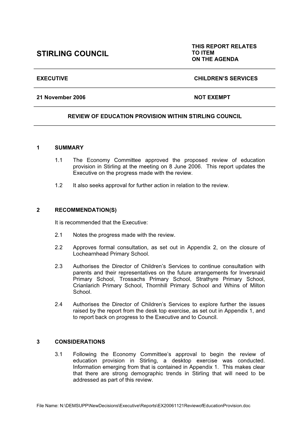 Ex64 Review of Education Provision Within Stirling