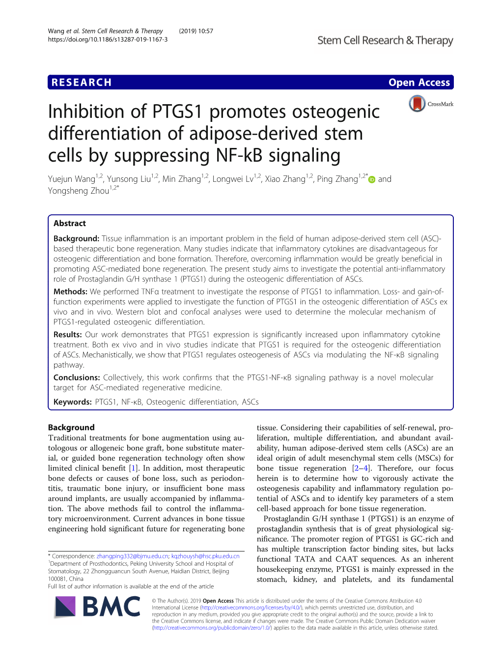 Inhibition of PTGS1 Promotes Osteogenic Differentiation Of
