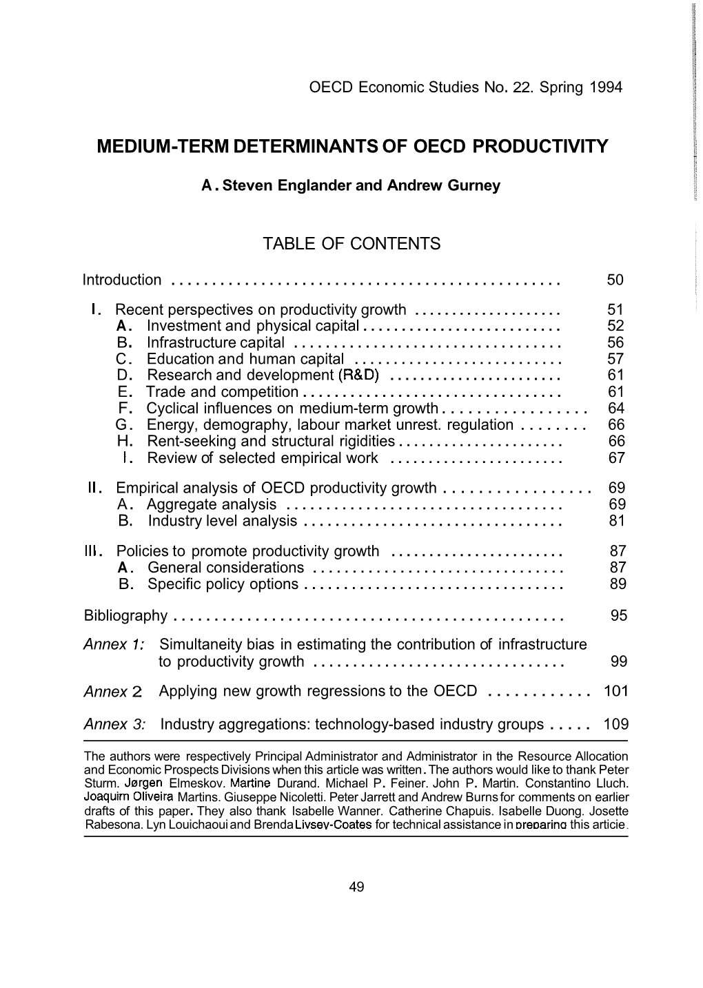 Medium-Term Determinants of Oecd Productivity