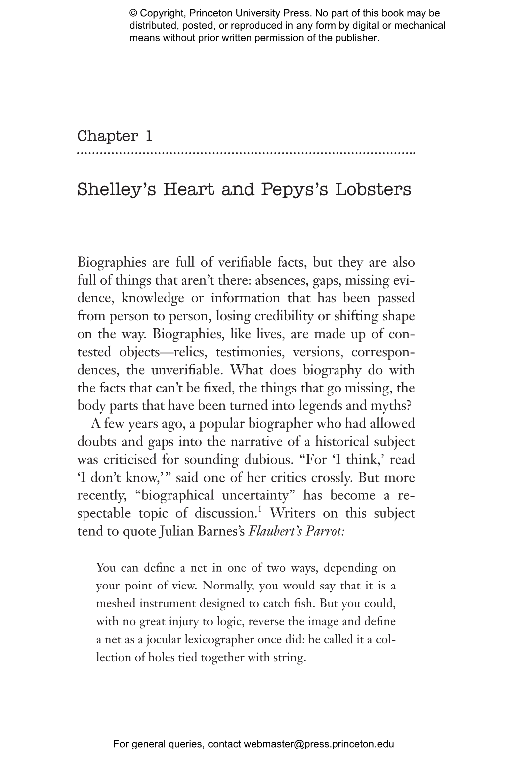 Shelley's Heart and Pepys's Lobsters