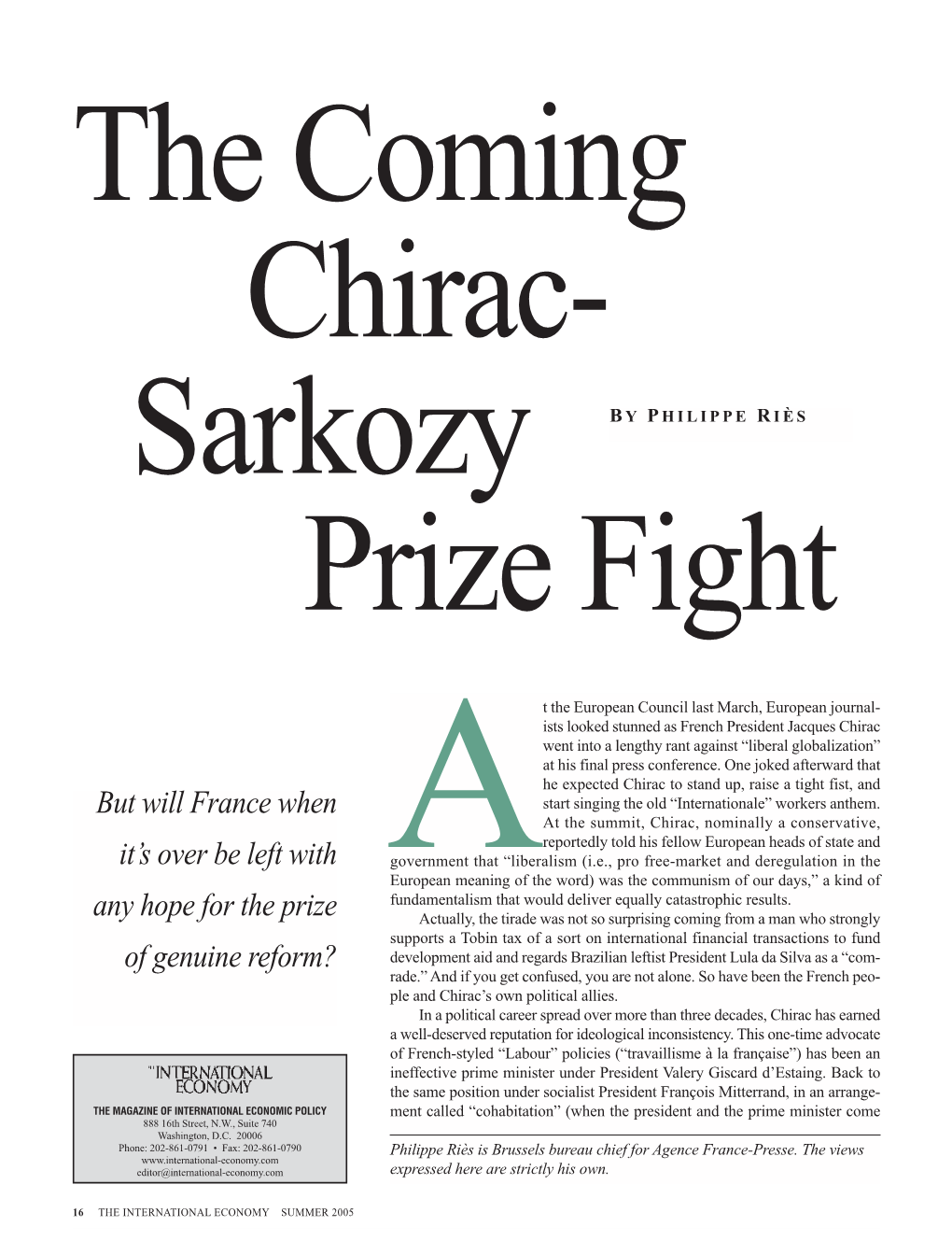 The Coming Chirac-Sarkozy Prize Fight