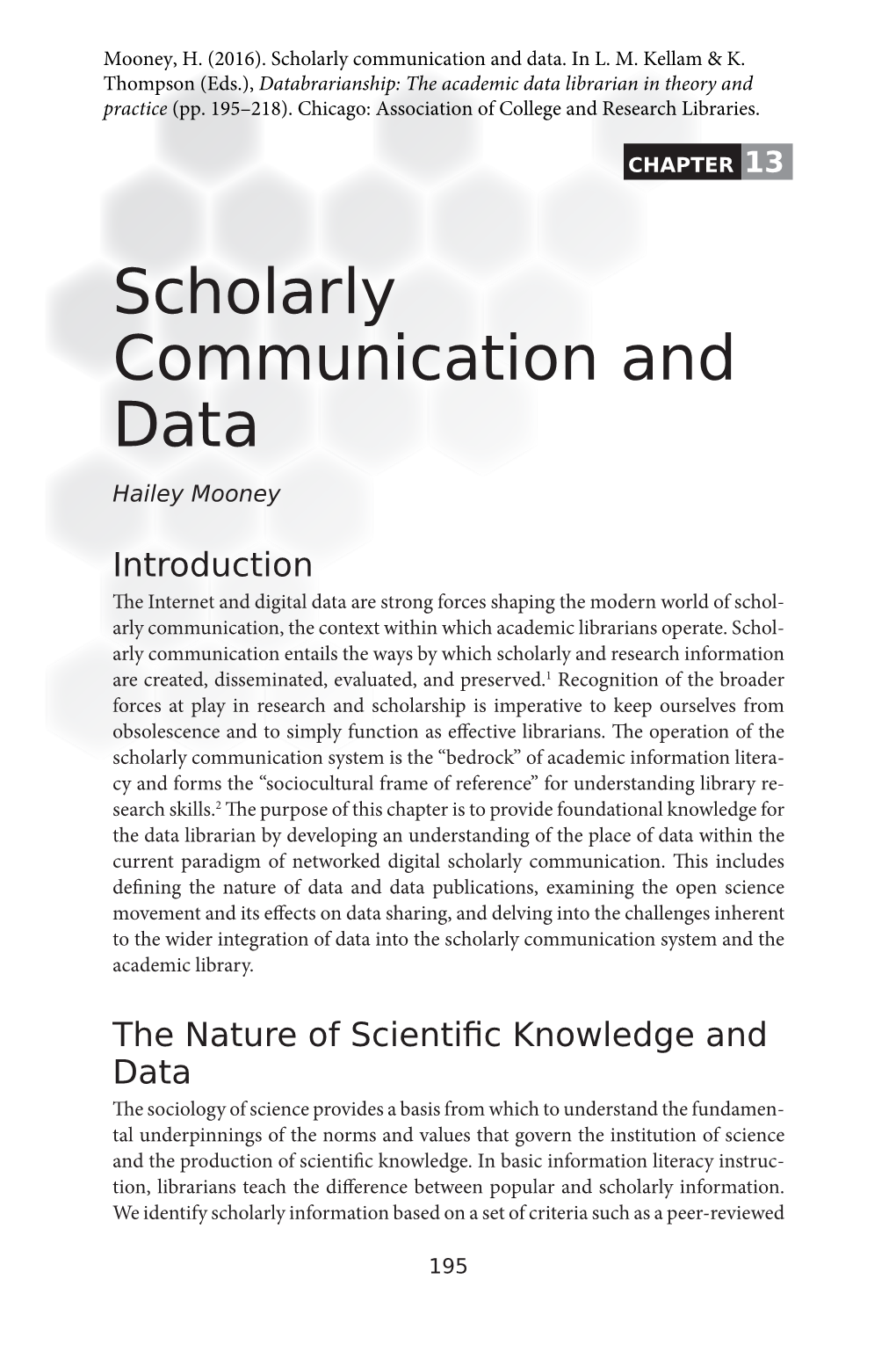 Scholarly Communication and Data