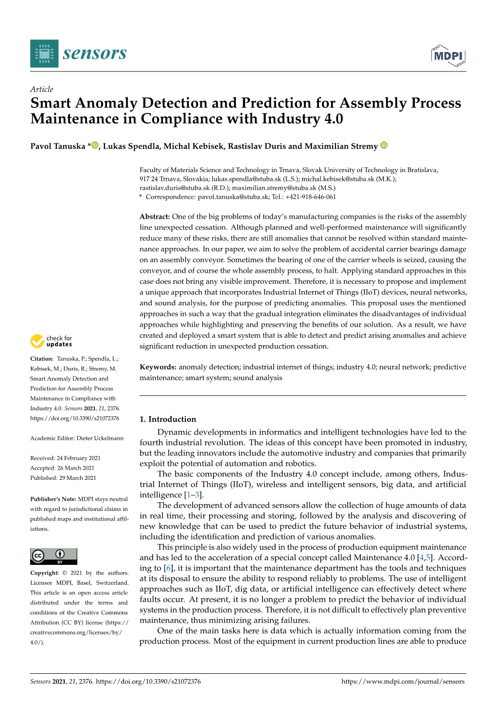 Smart Anomaly Detection and Prediction for Assembly Process Maintenance in Compliance with Industry 4.0