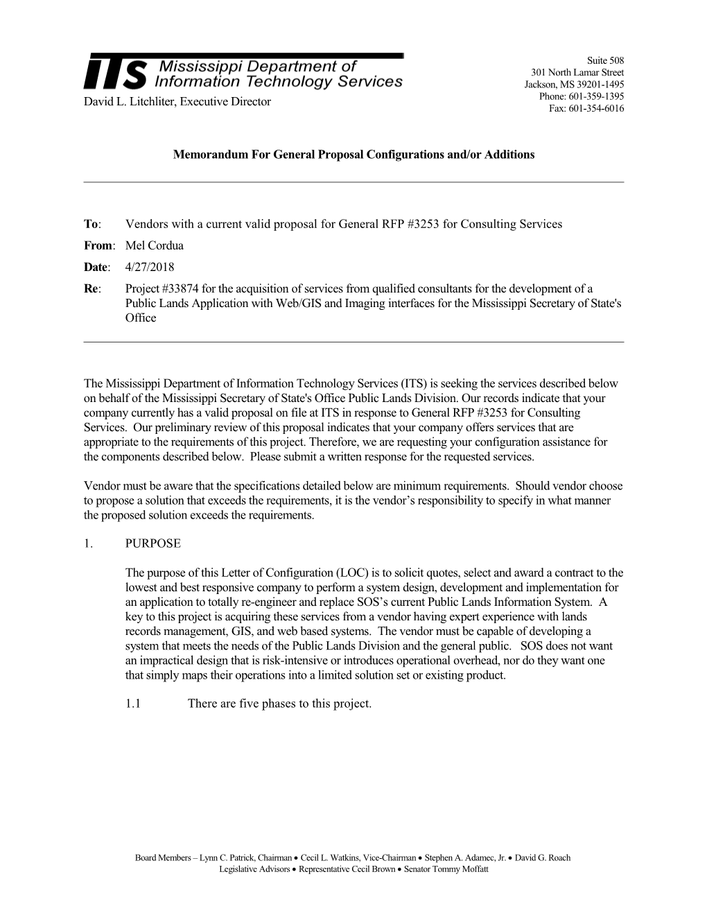 Memorandum for General Proposal Configurations And/Or Additions